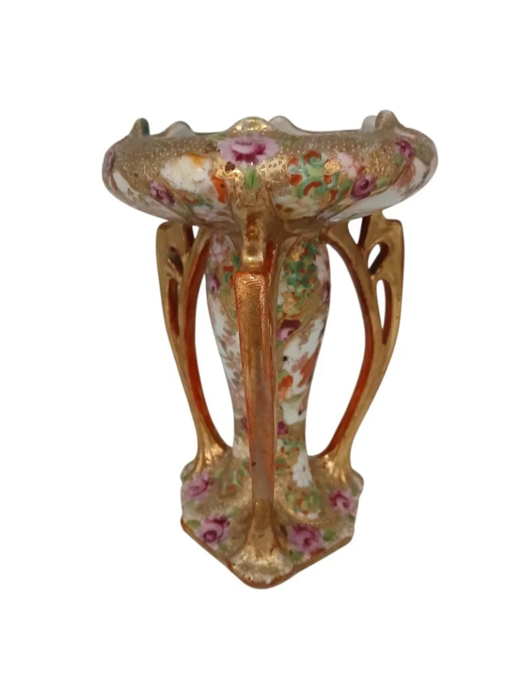 Rare Japanese Satsuma Revival Posy Vase Gilt & Hand Painted Scenes, c.1900–1920